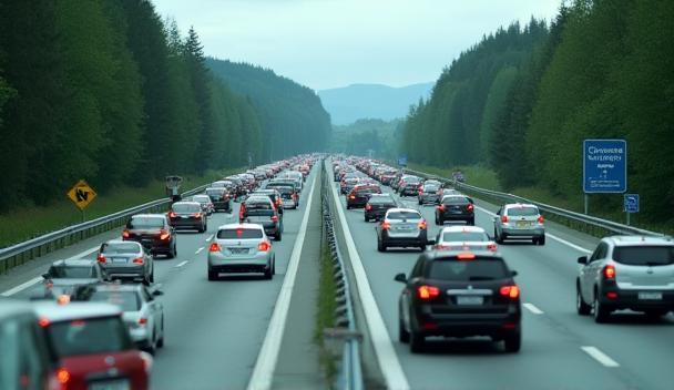 Cars lining up during peak holiday traffic